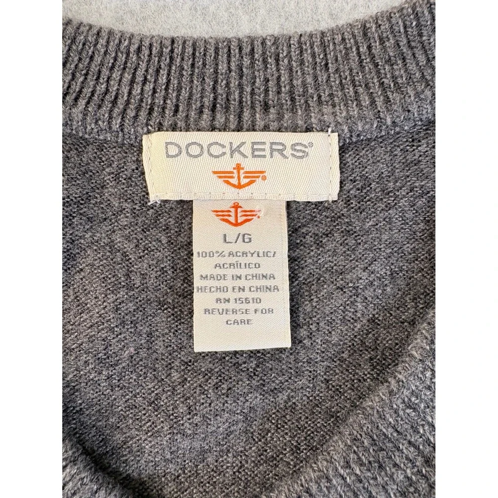 Dockers Mens V-Neck Sweater Vest Gray‎ Textured Knit Sleeveless Pullover Large